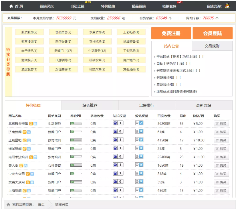 新友链交易买卖平台源码 仿Alivv友链平台源码
