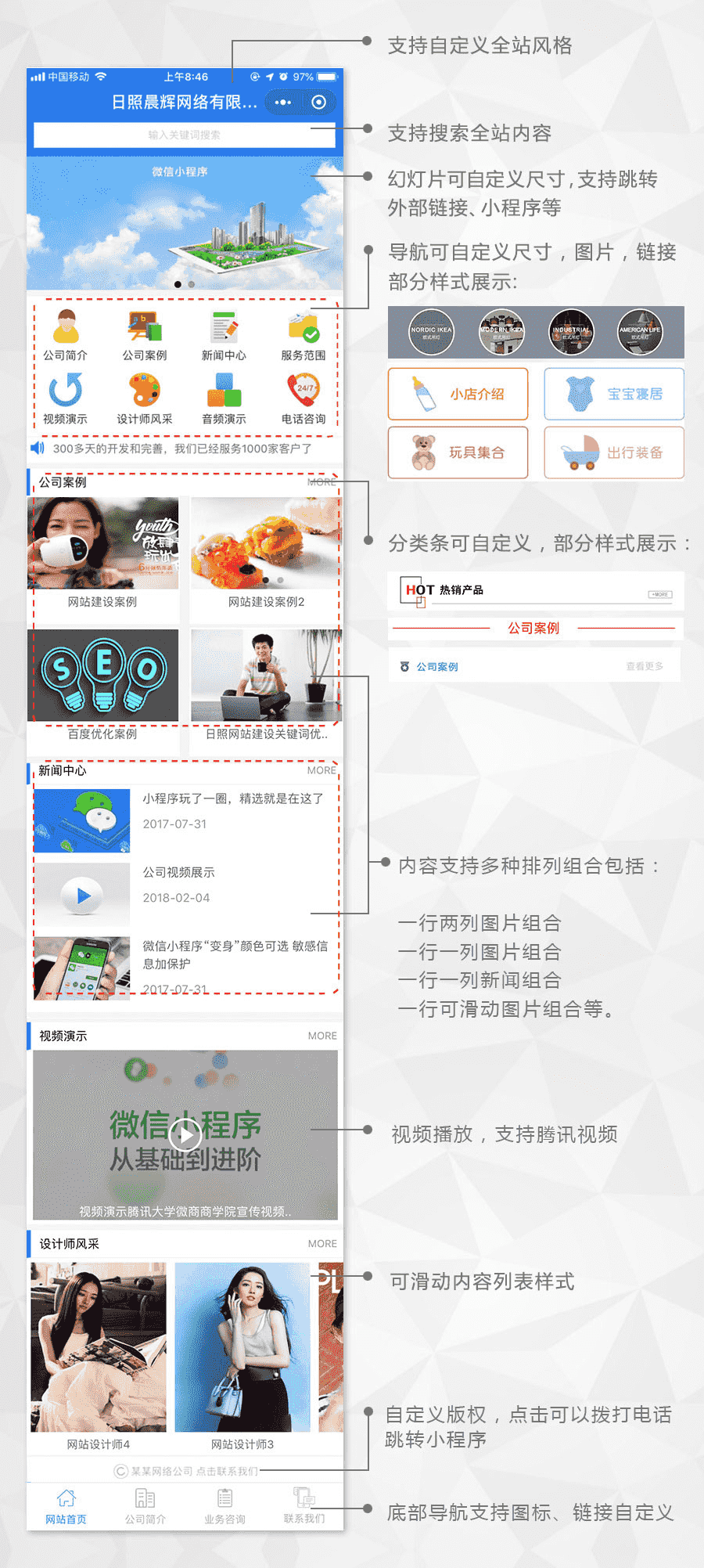 ​功能模块：精美多平台官网V1.0.12+小程序前端